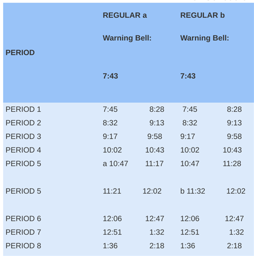 Updated School Schedule 